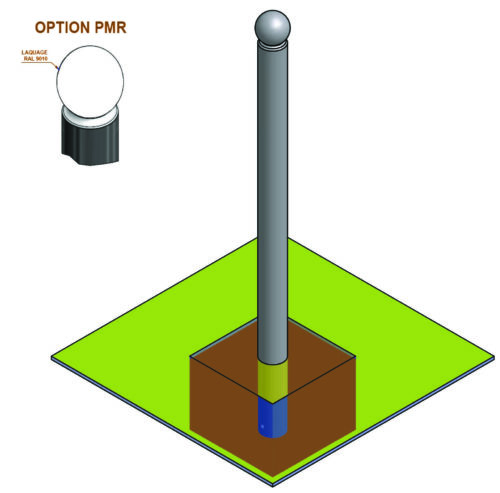 Potelet BOULE fixer Ø76mm, hauteur totale 1250mm