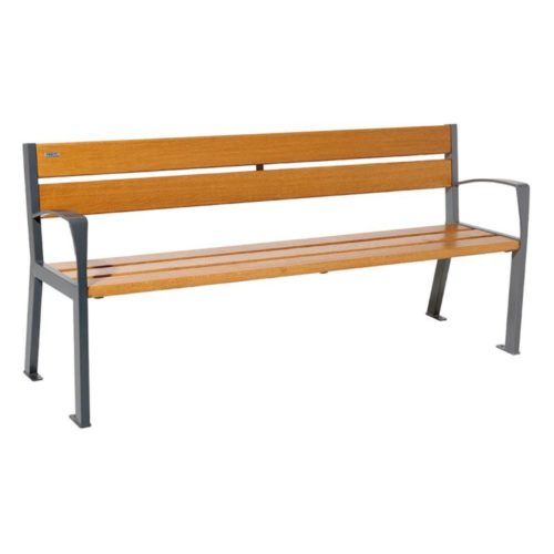 Banc public SILAOS en bois de chêne, 1800mm, avec accoudoirs