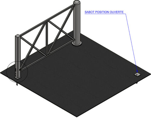 Barrière pivotante avec pied embarqué longueur 1600 mm