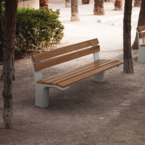 Banc public UNIT en bois tropical et béton, 1800mm