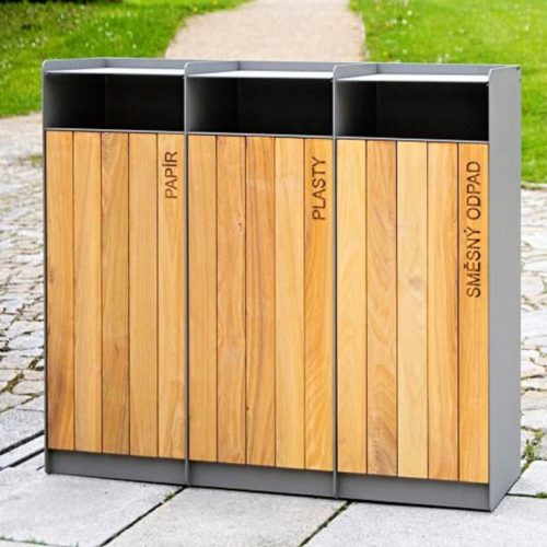 Corbeille de tri MAG 65L x 3 en bois tropical avec protection