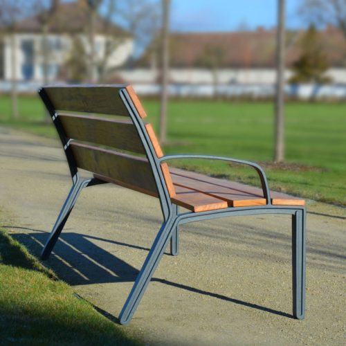 Banc public ALUMA en bois tropical avec accoudoirs, 1800mm