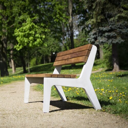 Banc public BETLA avec en bois de chêne et piètements béton, 1800mm