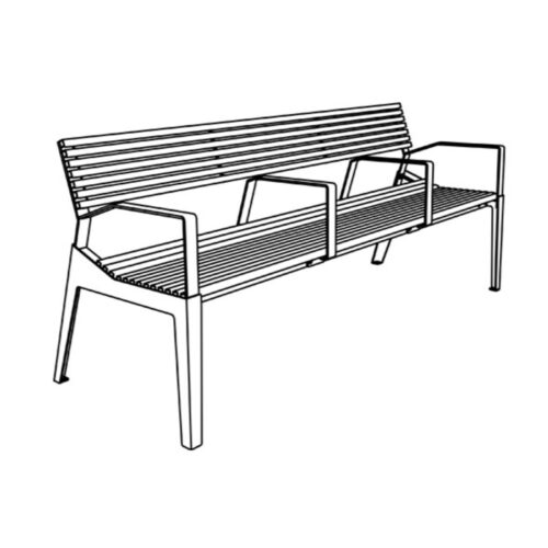 Banc public BERGA en acier, 1800mm, avec 4 accoudoirs