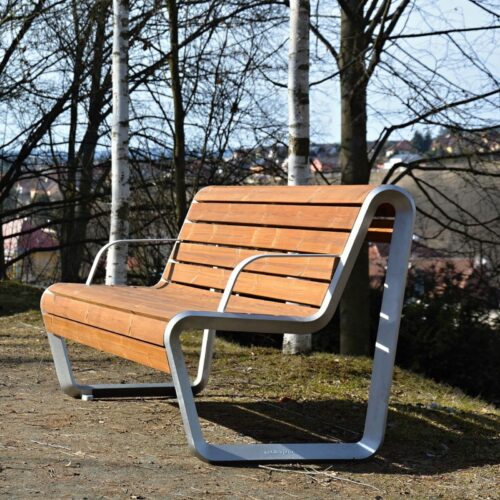 Banc public BOROLA en bois d'épicéa, 1800mm, aluminium peint