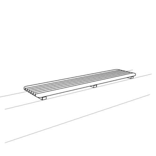 Banquette publique VELA sur muret en bois tropical, 1800mm