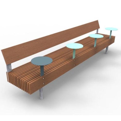 Banc public WOODY LWD150-40t en bois de jatoba, avec 4 tablettes